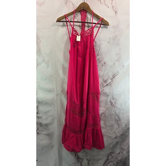 Anthropologie Dress Womens Small Pink Gauze Midi Cover Up Eyelet Crochet - Picture 1 of 12